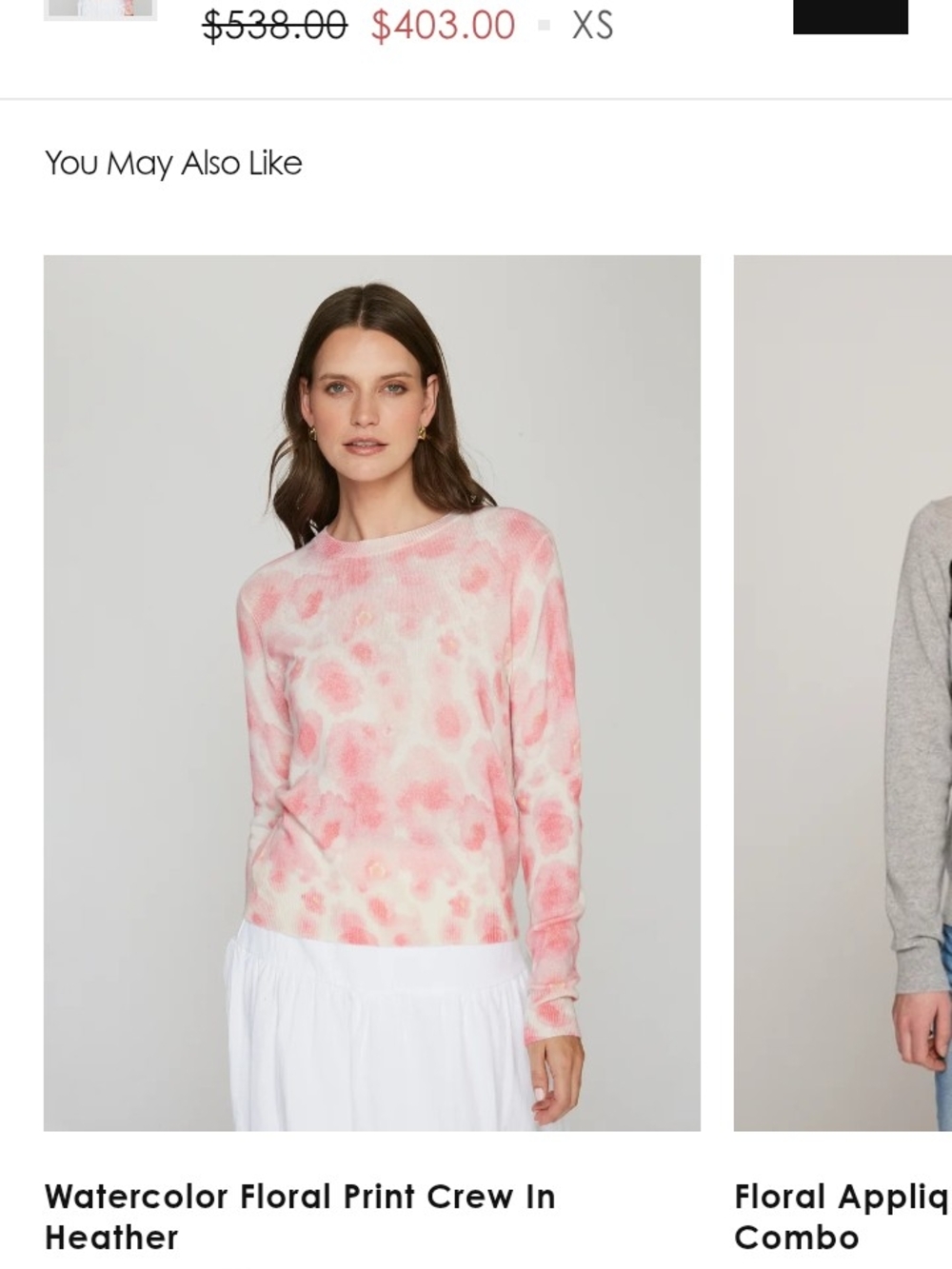 Autumn Cashmere Pink and Cream Watercolor Floral Crewneck Sweater